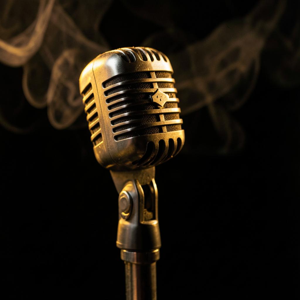 Vintage microphone in warm amber light